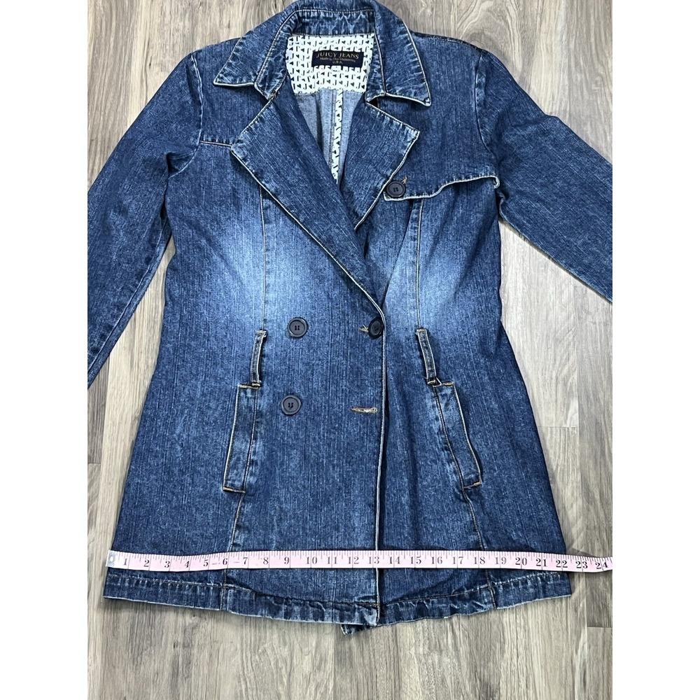 Vintage Juicy Couture Trench Coat Womens Large Denim Double Breasted Y2K - Picture 6 of 16
